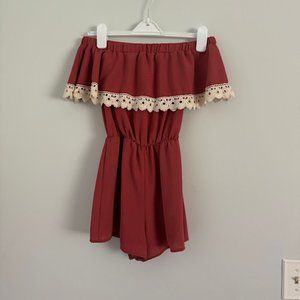 Papaya Crochet Trimmed Off the Shoulder Romper Size Small